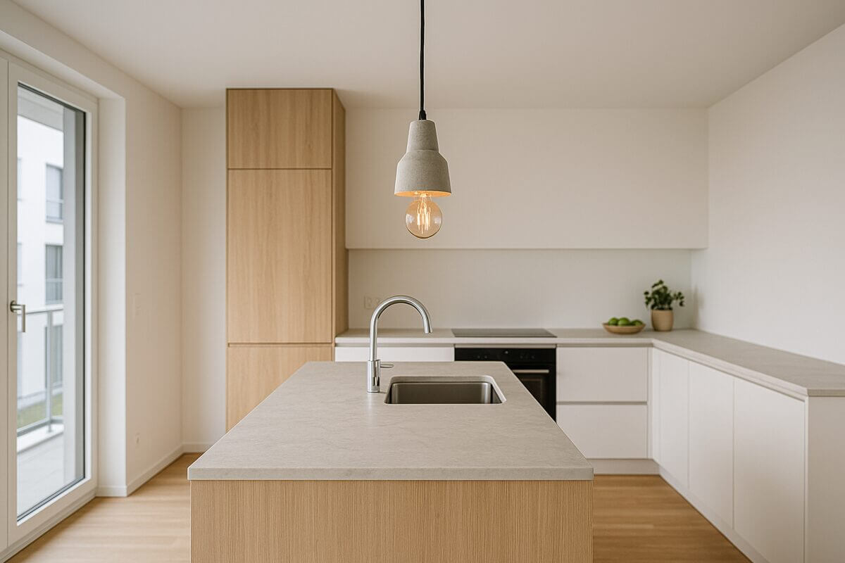 Küche mit Betonleuchte