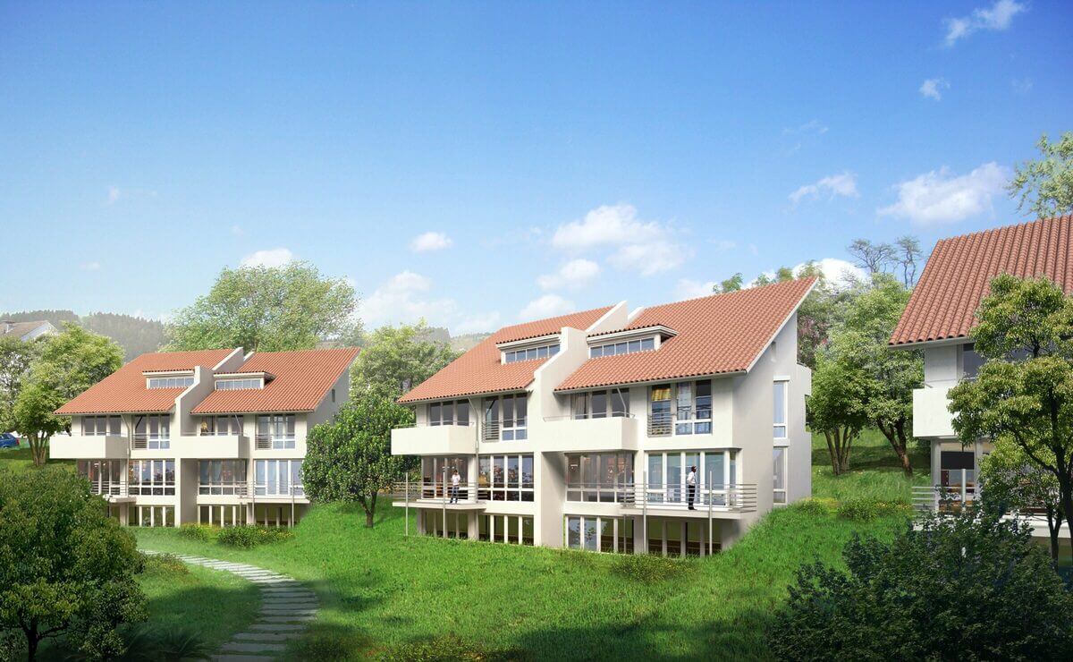 Doppelhaushälften mit Terrassen.