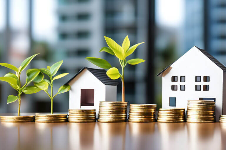 Immobilien und Geldmünzen