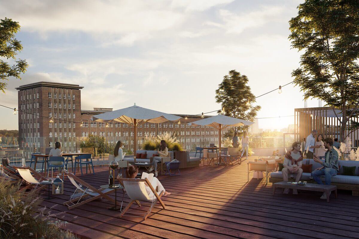 Einladend: die Dachterrasse auf BLOCK-E im Quartier Funkytown.