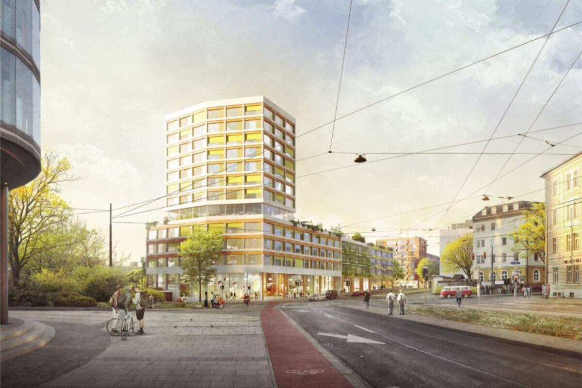 Blick vom Haidenauplatz auf die Orleanshöfe am Ostbahnhof München.